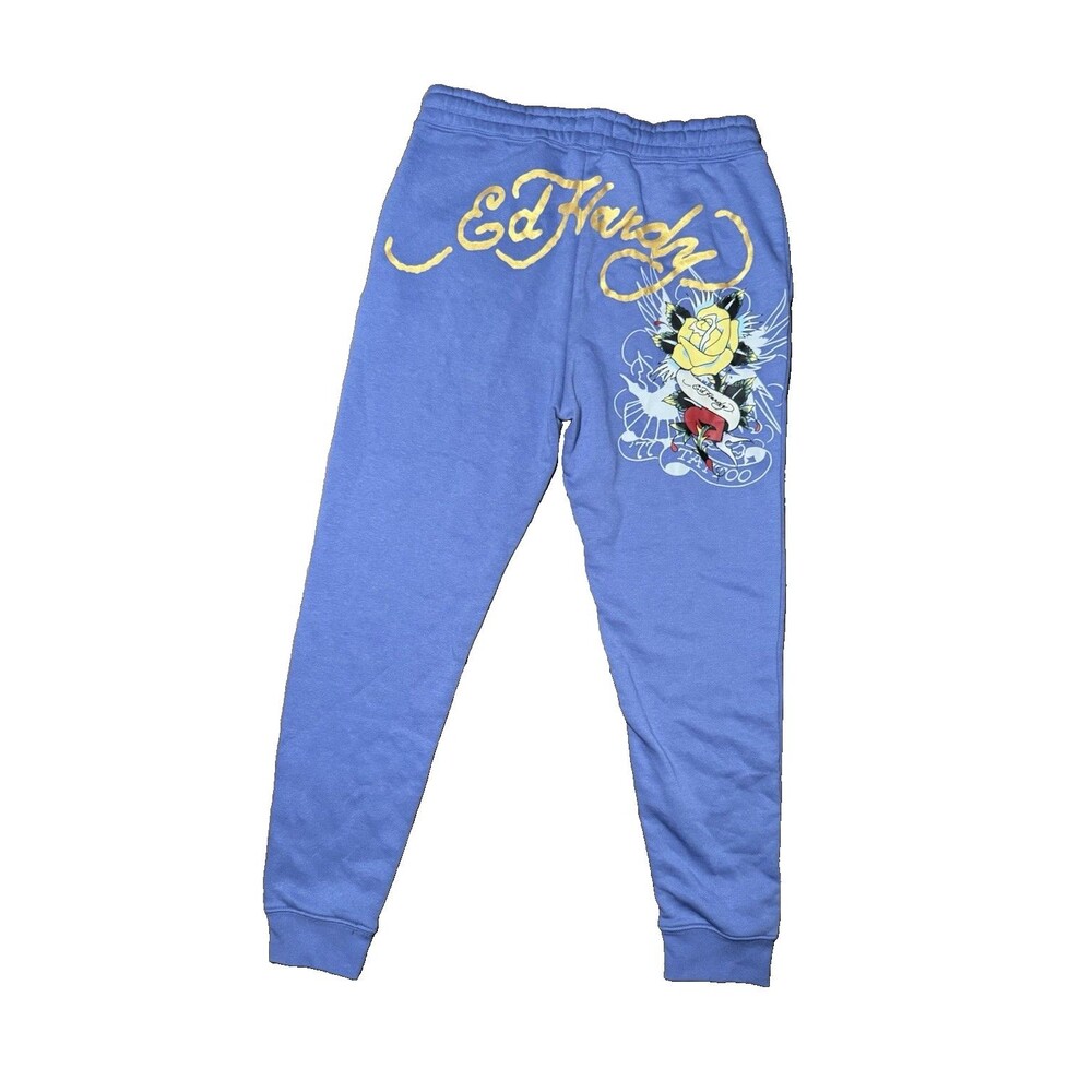 NWT Ed Hardy Light Blue Graphic Sweatpant Joggers Medium